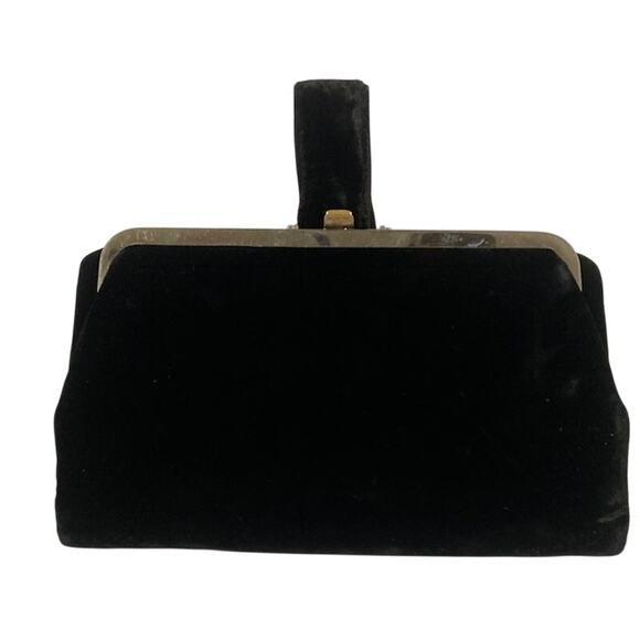 L&M VTG. Black Velvet Evening Clutch With Clasp Closure - Picture 1 of 7